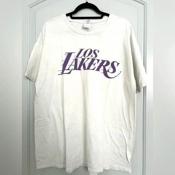 Gildan Adult White Purple LA Los Lakers T-Shirt size XL - Picture 1 of 7
